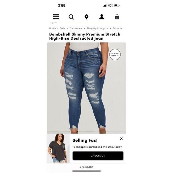 Torrid nwt Bombshell Skinny stretch High-Rise Destructed Jean 14S westchester - Picture 1 of 11